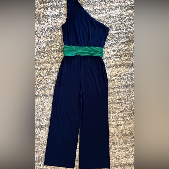 Velvet Torch One shoulder jumpsuit navy green Juniors size L - Picture 2 of 16